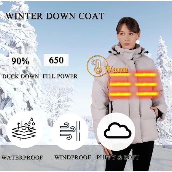 NWT iDomosee L 90% Down Puffer Coat w/ Removable Hood - Picture 4 of 11